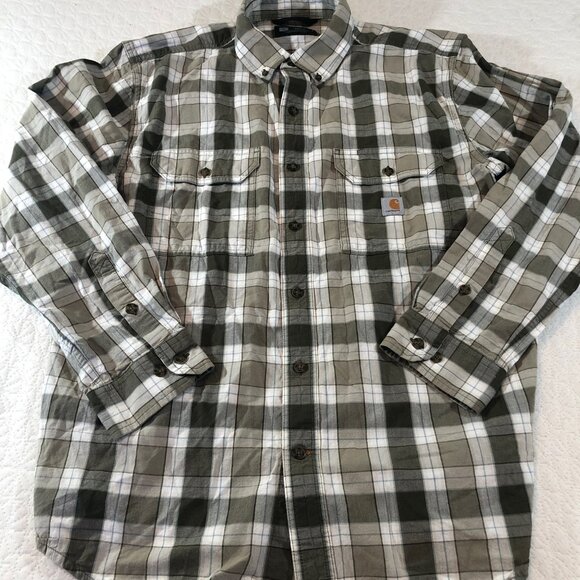 Carhartt Loose Fit Chambray Long Sleeve Shirt Mens Size Large green Plaid - Picture 2 of 7